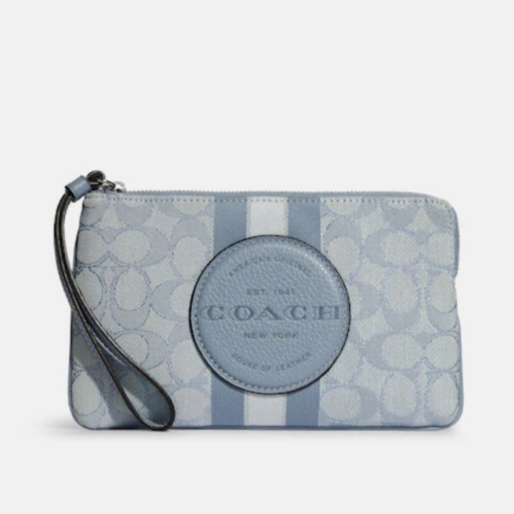 Coach Dempsey Large Phone Wristlet In Signature Jacquard Witn Stripe And Coach P